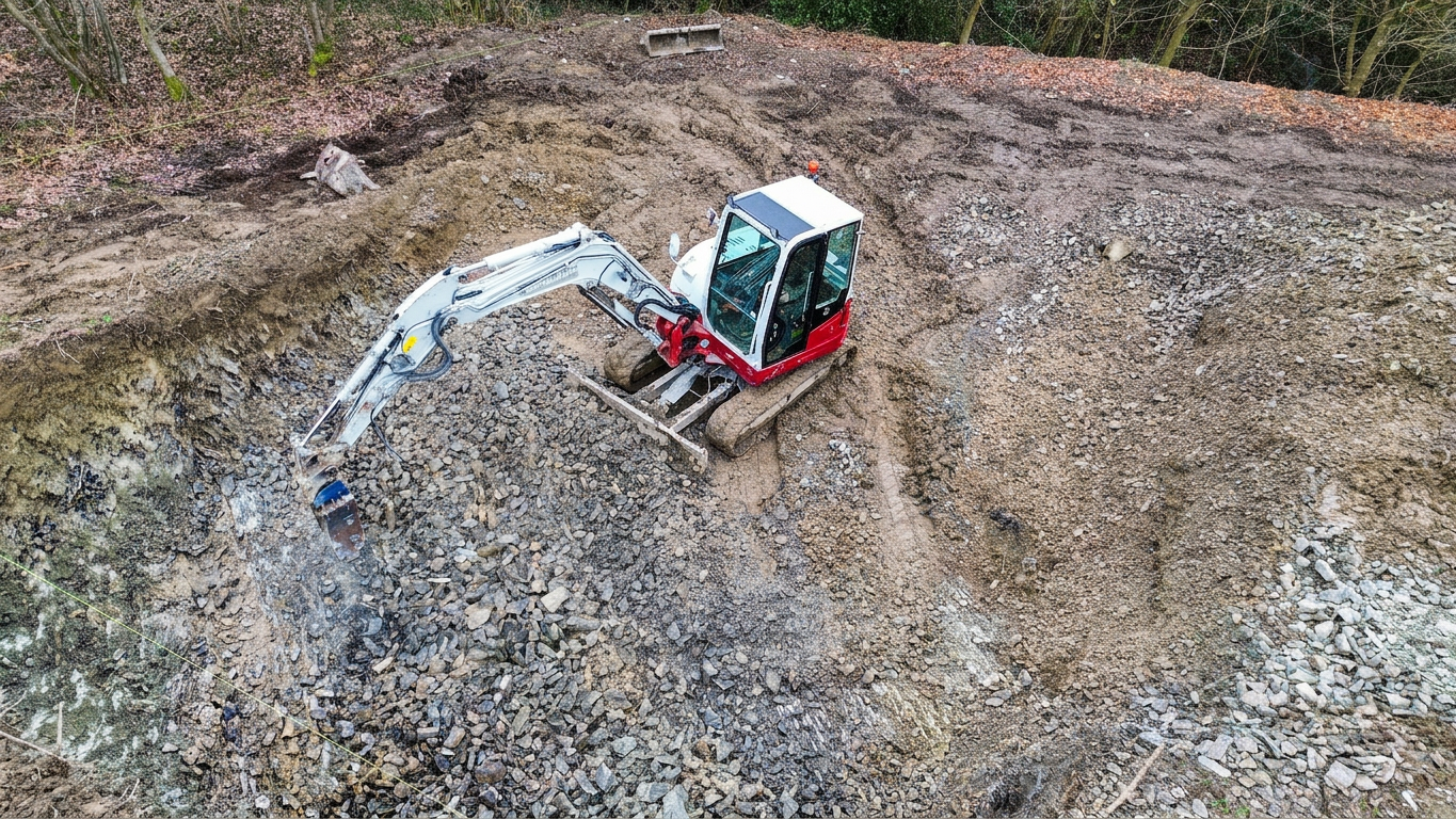 Travaux de terrassement à la pelleteuse à Waterloo Brabant wallon